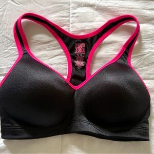 PINK Victoria's Secret Black and Hot Pink Sports Bra